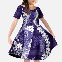 Hawaii Puakenikeni and Maile Lei Family Matching Off Shoulder Maxi Dress and Hawaiian Shirt Purple Japanese Wave Style LT9 Daughter's Dress Purple - Polynesian Pride
