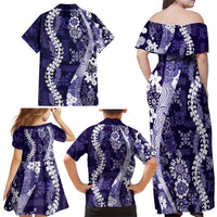 Hawaii Puakenikeni and Maile Lei Family Matching Off Shoulder Maxi Dress and Hawaiian Shirt Purple Japanese Wave Style LT9 - Polynesian Pride