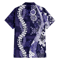 Hawaii Puakenikeni and Maile Lei Family Matching Off Shoulder Short Dress and Hawaiian Shirt Purple Japanese Wave Style LT9 - Polynesian Pride