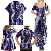 Hawaii Puakenikeni and Maile Lei Family Matching Summer Maxi Dress and Hawaiian Shirt Purple Japanese Wave Style LT9 - Polynesian Pride