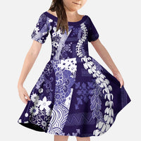 Hawaii Puakenikeni and Maile Lei Family Matching Tank Maxi Dress and Hawaiian Shirt Purple Japanese Wave Style LT9 Daughter's Dress Purple - Polynesian Pride
