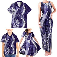 Hawaii Puakenikeni and Maile Lei Family Matching Tank Maxi Dress and Hawaiian Shirt Purple Japanese Wave Style LT9 - Polynesian Pride