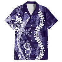 Hawaii Puakenikeni and Maile Lei Family Matching Tank Maxi Dress and Hawaiian Shirt Purple Japanese Wave Style LT9 Dad's Shirt - Short Sleeve Purple - Polynesian Pride