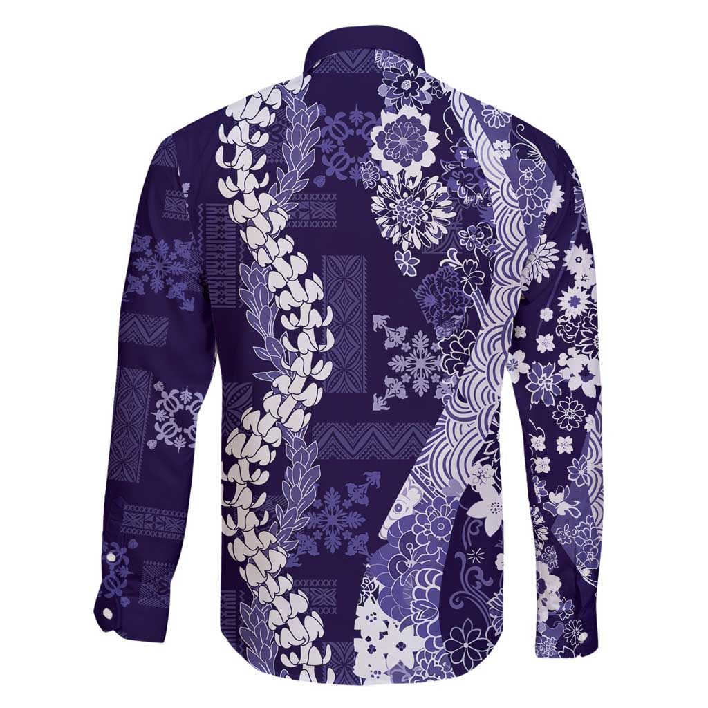 Hawaii Puakenikeni and Maile Lei Family Matching Tank Maxi Dress and Hawaiian Shirt Purple Japanese Wave Style LT9 - Polynesian Pride