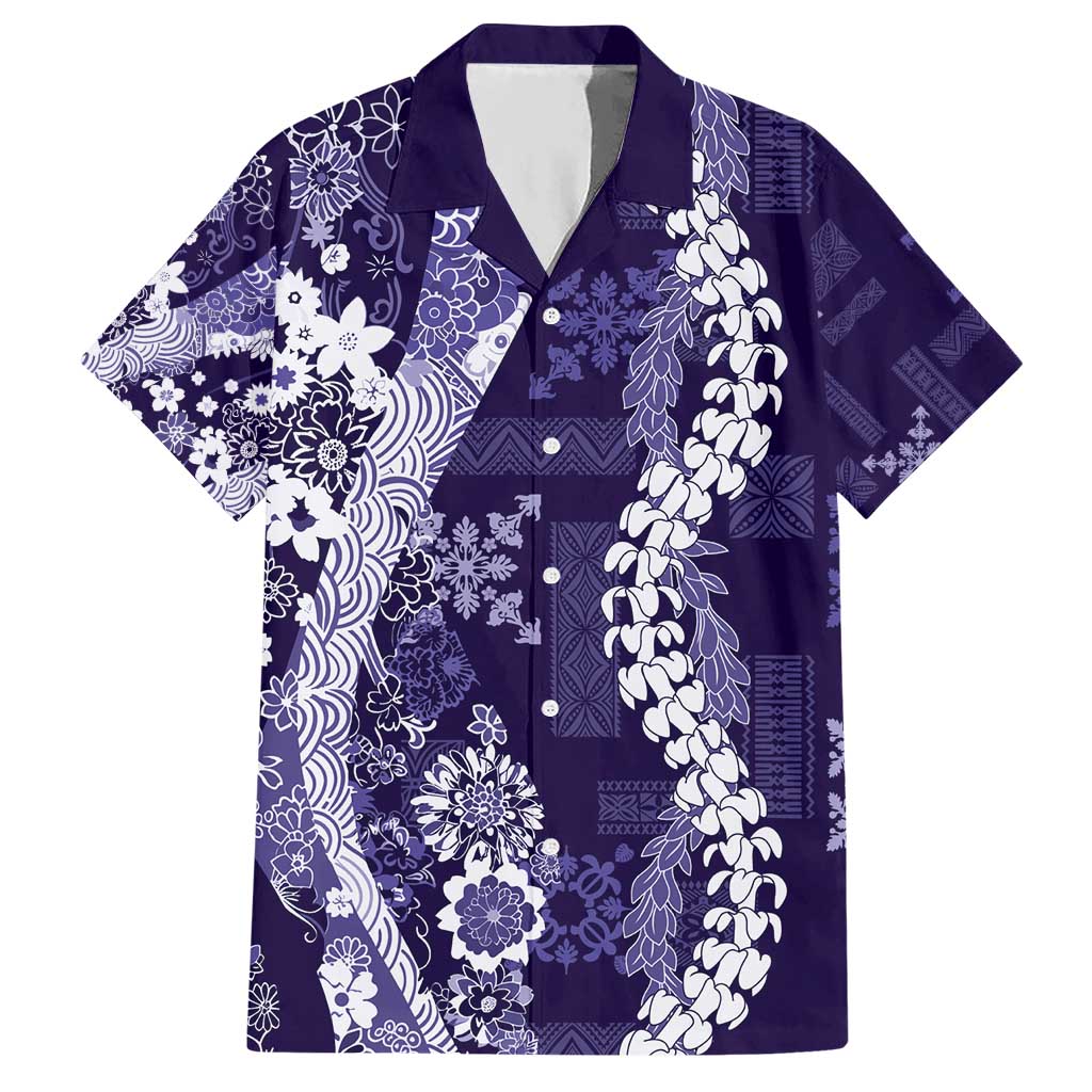 Hawaii Puakenikeni and Maile Lei Hawaiian Shirt Purple Japanese Wave Style LT9 Purple - Polynesian Pride