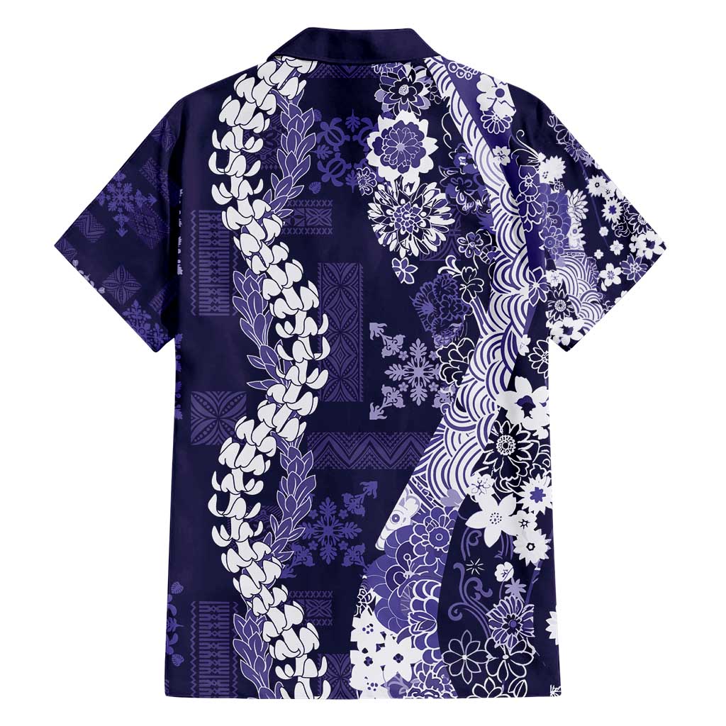 Hawaii Puakenikeni and Maile Lei Hawaiian Shirt Purple Japanese Wave Style LT9 - Polynesian Pride