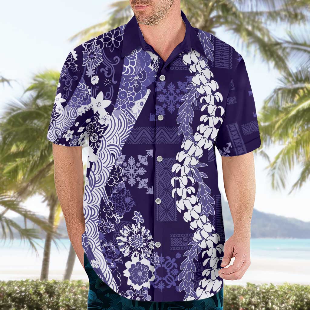 Hawaii Puakenikeni and Maile Lei Hawaiian Shirt Purple Japanese Wave Style LT9 - Polynesian Pride