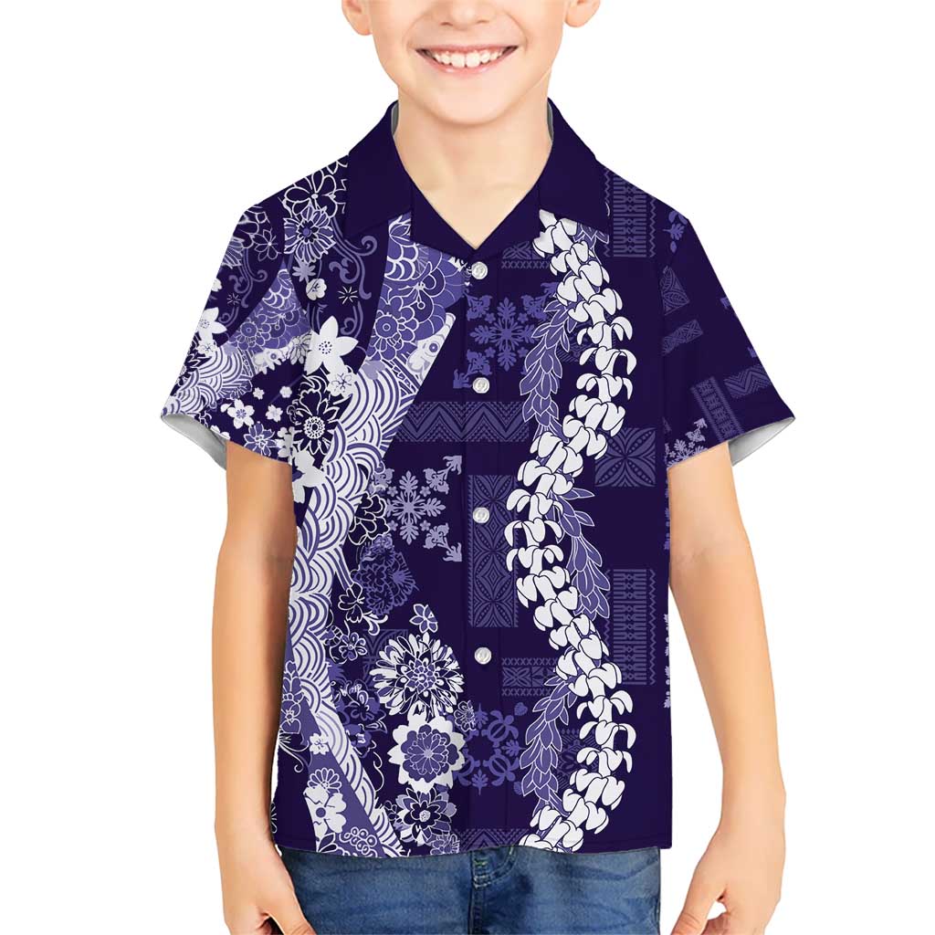Hawaii Puakenikeni and Maile Lei Hawaiian Shirt Purple Japanese Wave Style LT9 - Polynesian Pride
