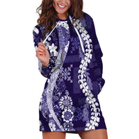 Hawaii Puakenikeni and Maile Lei Hoodie Dress Purple Japanese Wave Style LT9 Purple - Polynesian Pride