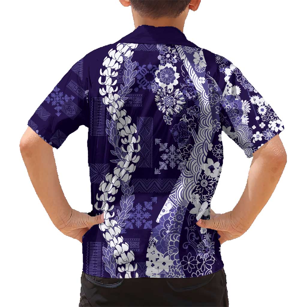 Hawaii Puakenikeni and Maile Lei Kid Hawaiian Shirt Purple Japanese Wave Style LT9 - Polynesian Pride