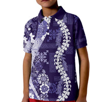 Hawaii Puakenikeni and Maile Lei Kid Polo Shirt Purple Japanese Wave Style LT9 Kid Purple - Polynesian Pride