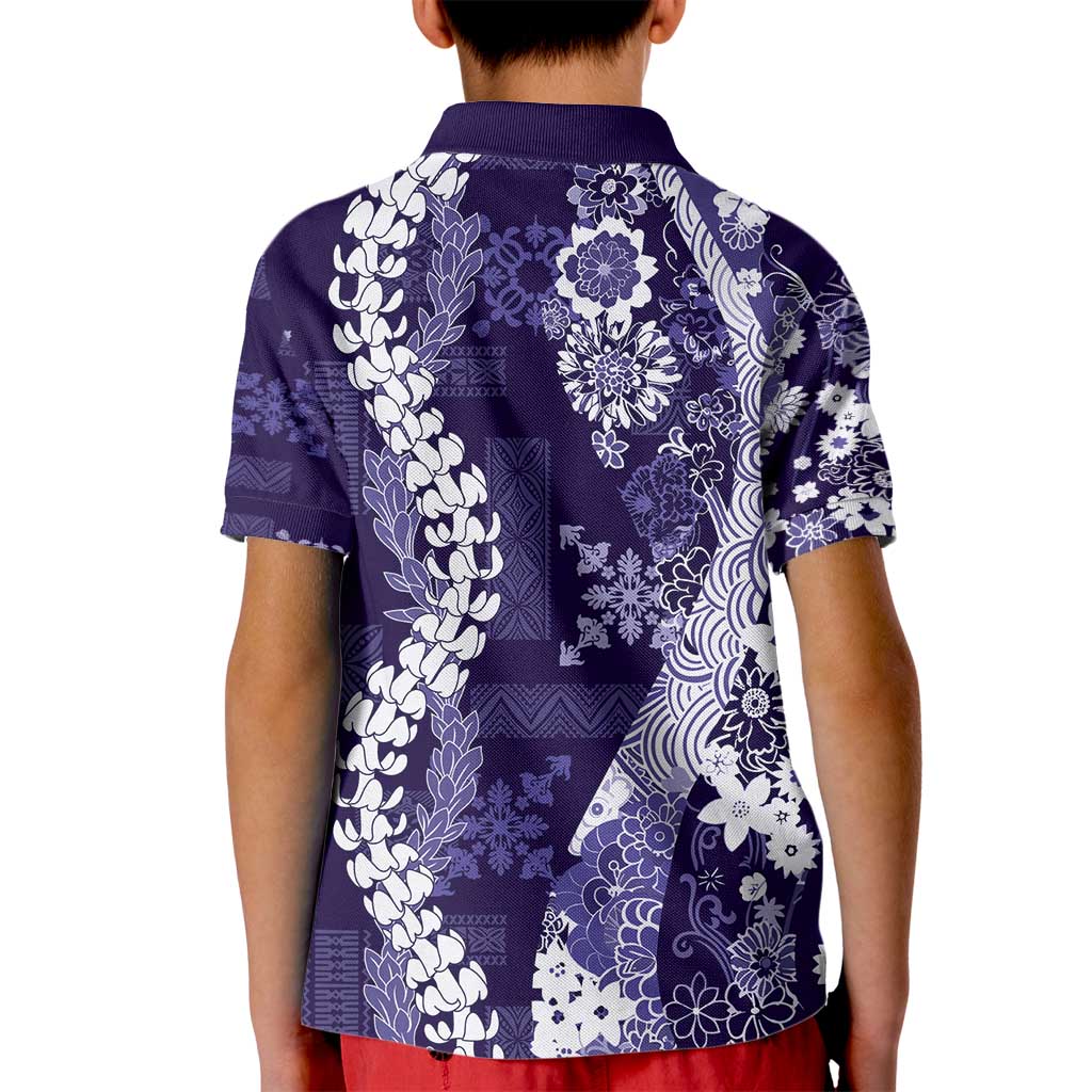 Hawaii Puakenikeni and Maile Lei Kid Polo Shirt Purple Japanese Wave Style LT9 - Polynesian Pride