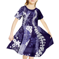 Hawaii Puakenikeni and Maile Lei Kid Short Sleeve Dress Purple Japanese Wave Style LT9 - Polynesian Pride