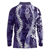 Hawaii Puakenikeni and Maile Lei Long Sleeve Polo Shirt Purple Japanese Wave Style LT9 - Polynesian Pride