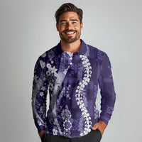 Hawaii Puakenikeni and Maile Lei Long Sleeve Polo Shirt Purple Japanese Wave Style LT9 - Polynesian Pride