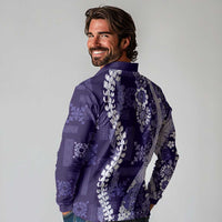 Hawaii Puakenikeni and Maile Lei Long Sleeve Polo Shirt Purple Japanese Wave Style LT9 - Polynesian Pride