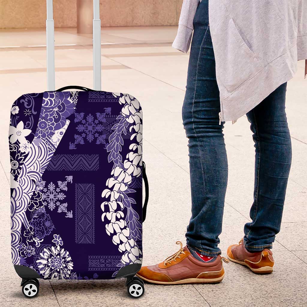 Hawaii Puakenikeni and Maile Lei Luggage Cover Purple Japanese Wave Style LT9 Purple - Polynesian Pride