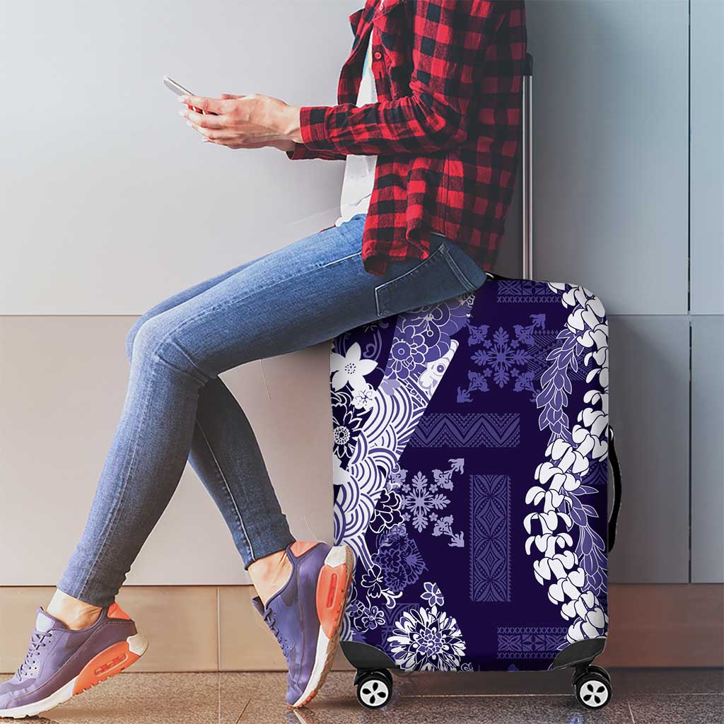 Hawaii Puakenikeni and Maile Lei Luggage Cover Purple Japanese Wave Style LT9 - Polynesian Pride