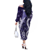 Hawaii Puakenikeni and Maile Lei Off The Shoulder Long Sleeve Dress Purple Japanese Wave Style LT9 - Polynesian Pride