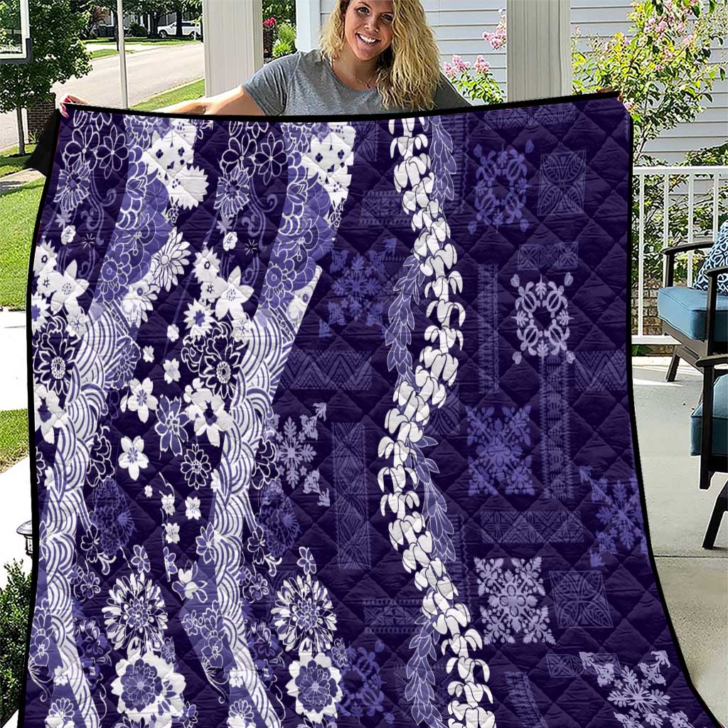 Hawaii Puakenikeni and Maile Lei Quilt Purple Japanese Wave Style LT9 Purple - Polynesian Pride