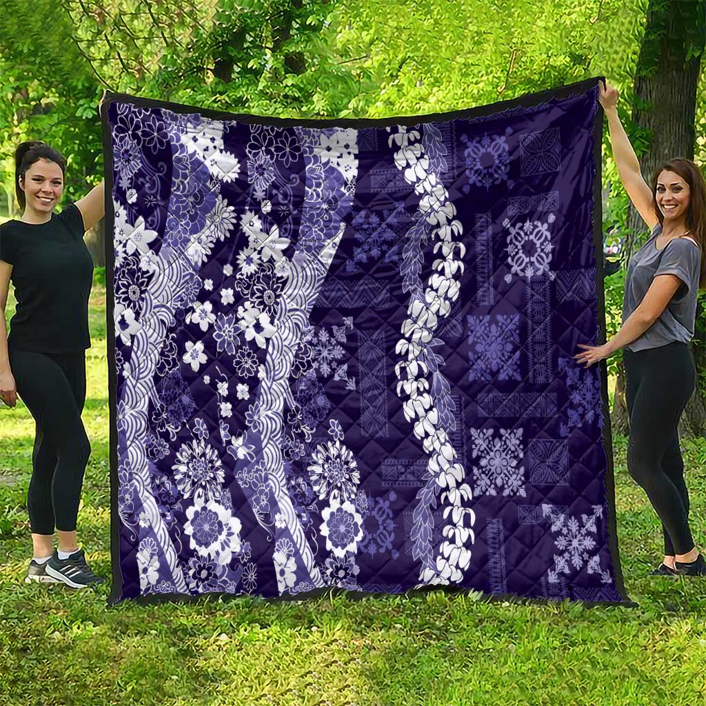 Hawaii Puakenikeni and Maile Lei Quilt Purple Japanese Wave Style LT9 - Polynesian Pride