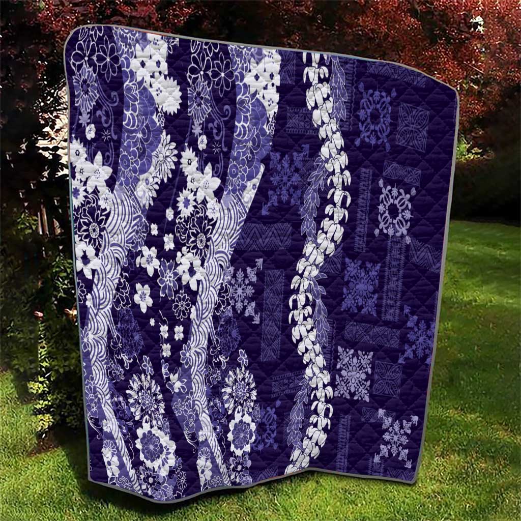 Hawaii Puakenikeni and Maile Lei Quilt Purple Japanese Wave Style LT9 - Polynesian Pride