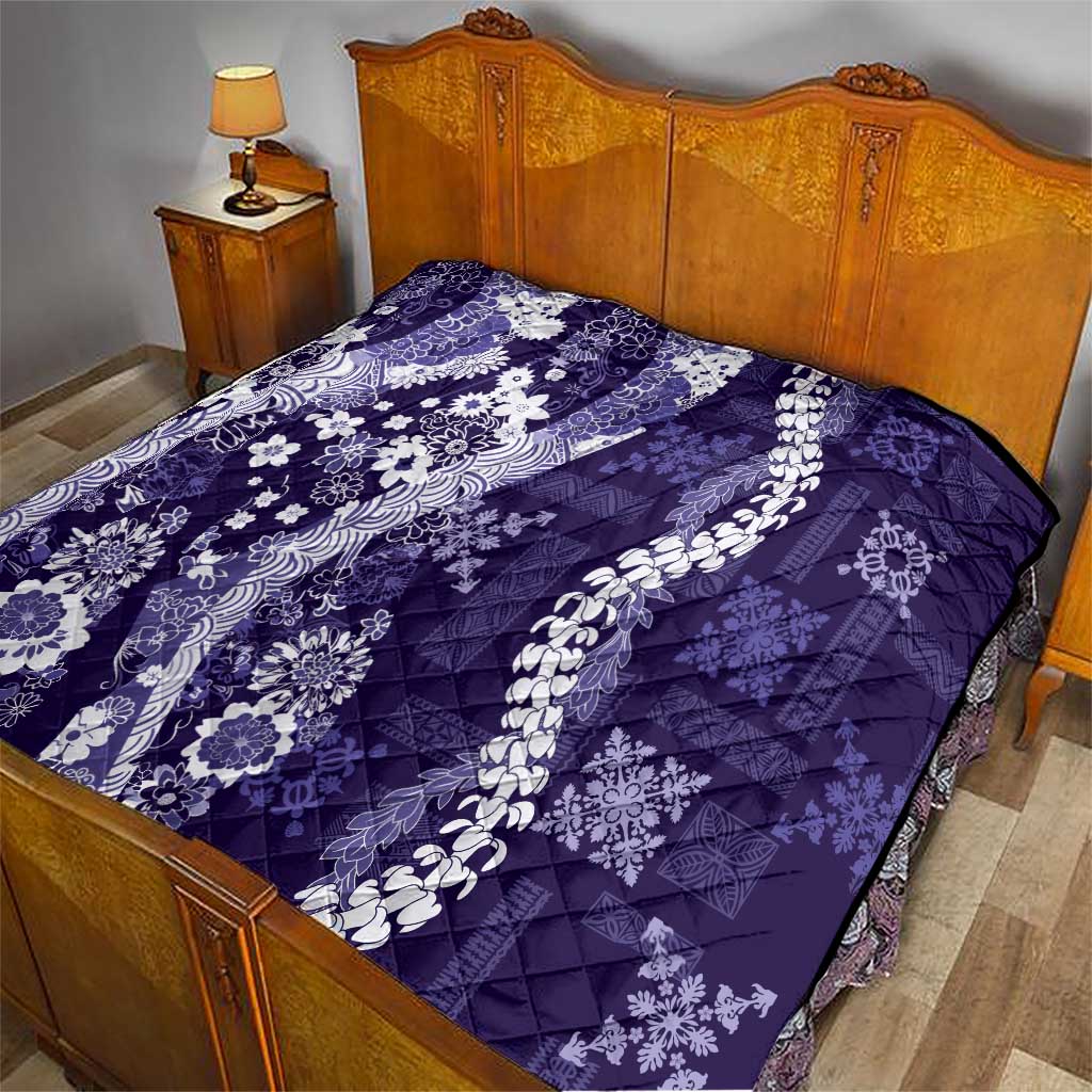 Hawaii Puakenikeni and Maile Lei Quilt Purple Japanese Wave Style LT9 - Polynesian Pride