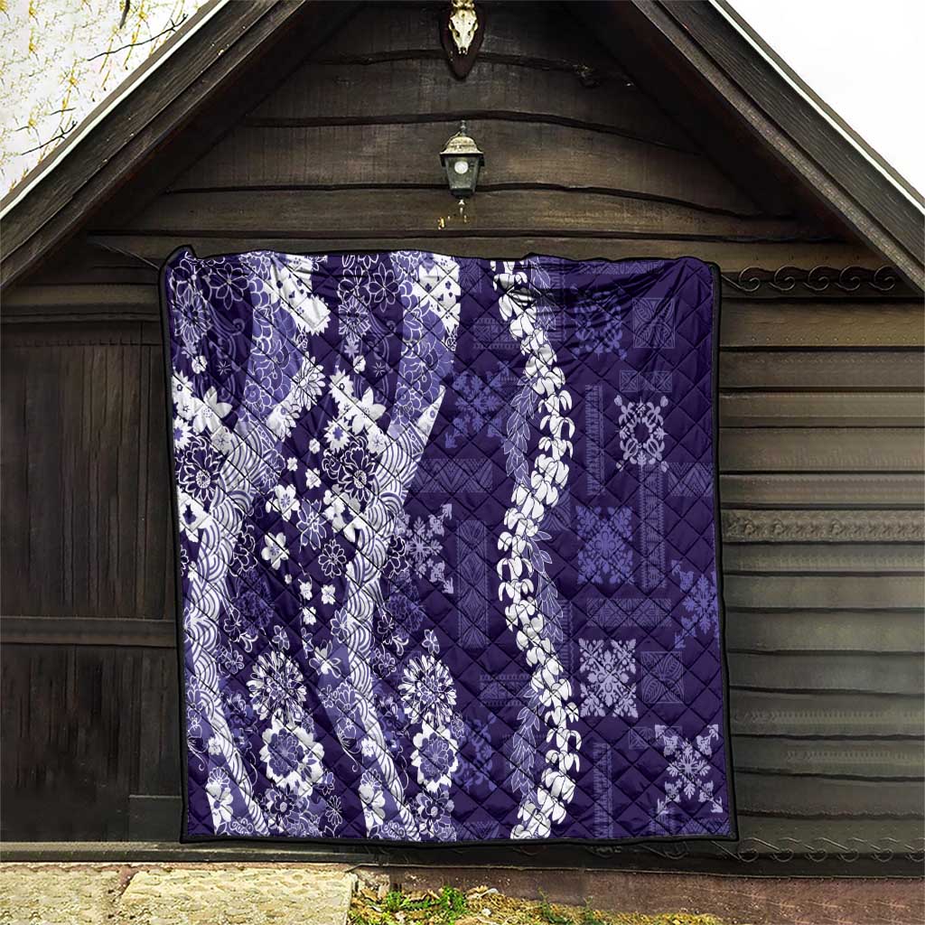 Hawaii Puakenikeni and Maile Lei Quilt Purple Japanese Wave Style LT9 - Polynesian Pride