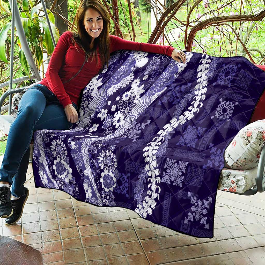 Hawaii Puakenikeni and Maile Lei Quilt Purple Japanese Wave Style LT9 - Polynesian Pride