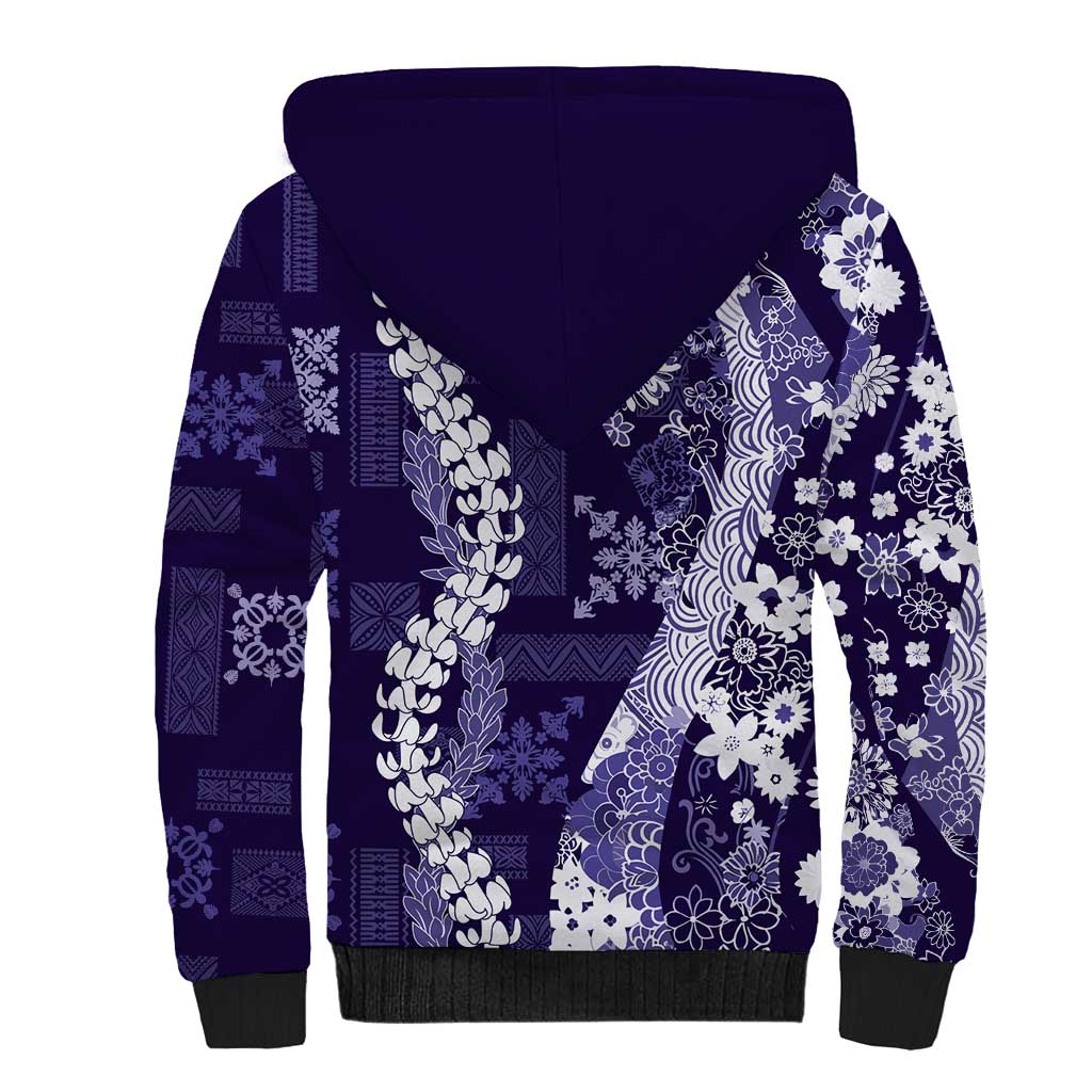 Hawaii Puakenikeni and Maile Lei Sherpa Hoodie Purple Japanese Wave Style LT9 - Polynesian Pride
