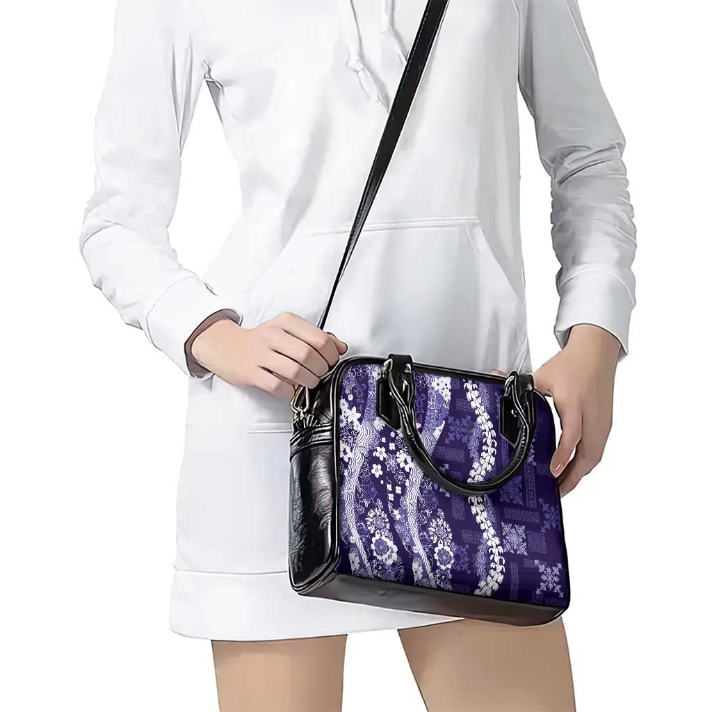 Hawaii Puakenikeni and Maile Lei Shoulder Handbag Purple Japanese Wave Style - Polynesian Pride