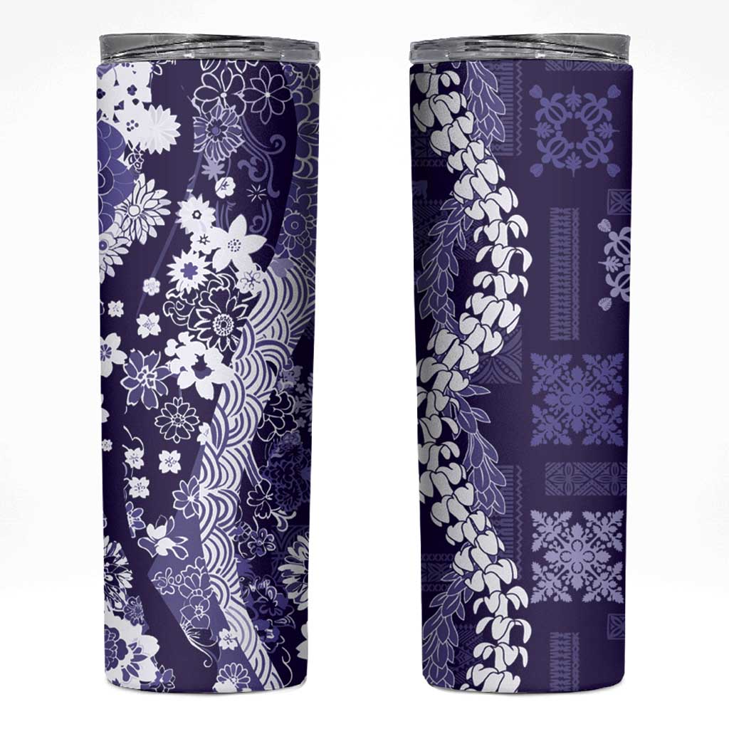 Hawaii Puakenikeni and Maile Lei Skinny Tumbler Purple Japanese Wave Style LT9 Purple - Polynesian Pride