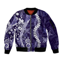 Hawaii Puakenikeni and Maile Lei Sleeve Zip Bomber Jacket Purple Japanese Wave Style LT9 Unisex Purple - Polynesian Pride
