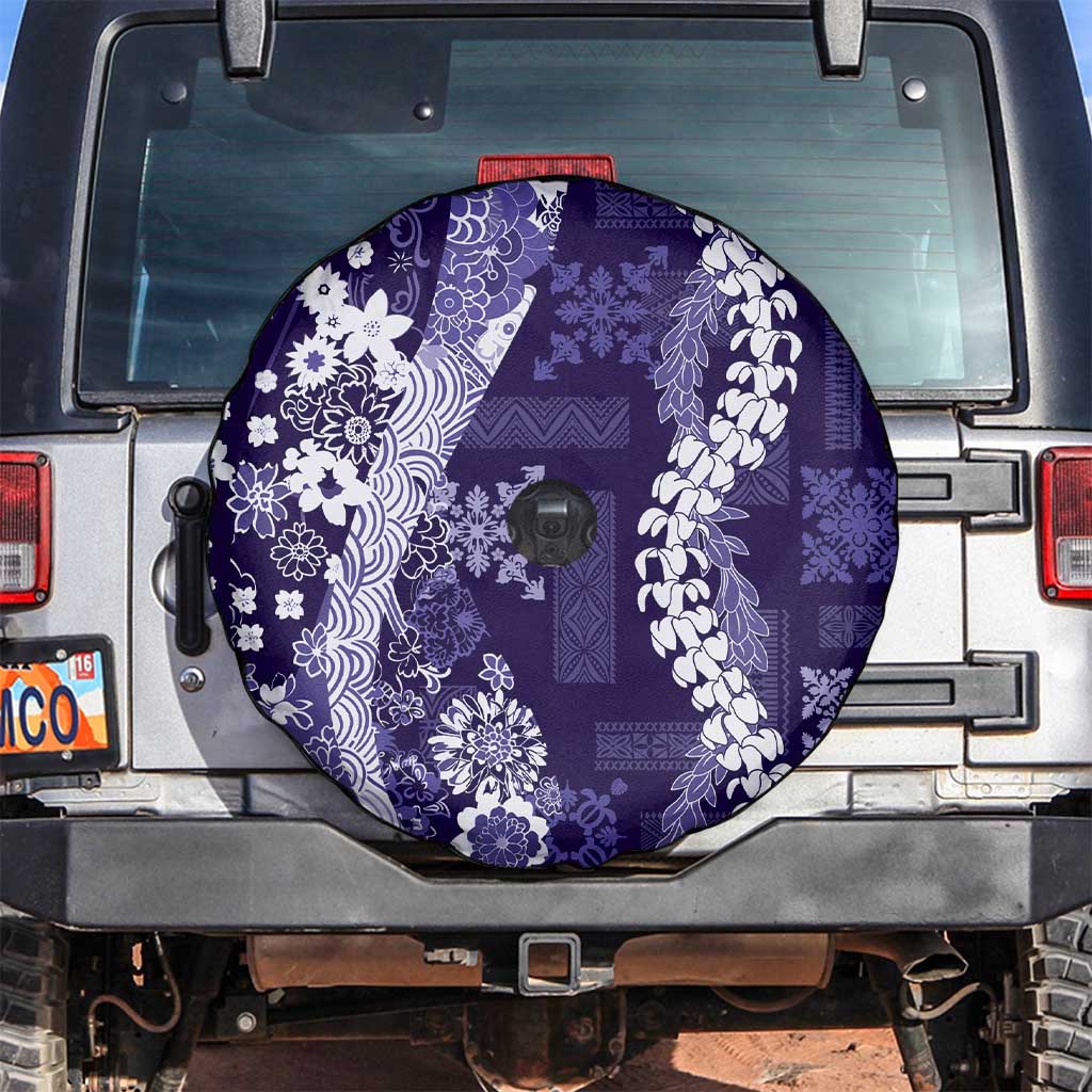 Hawaii Puakenikeni and Maile Lei Spare Tire Cover Purple Japanese Wave Style LT9 Purple - Polynesian Pride