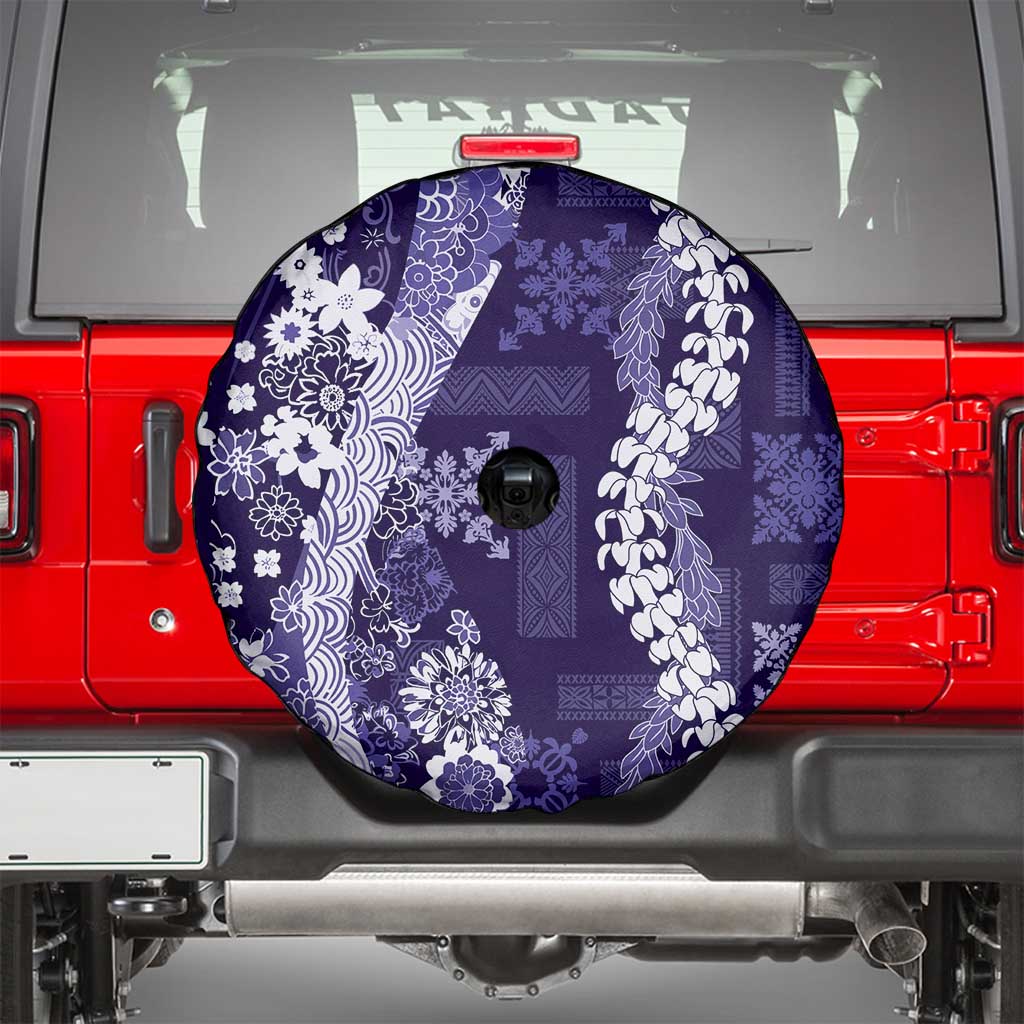Hawaii Puakenikeni and Maile Lei Spare Tire Cover Purple Japanese Wave Style LT9 - Polynesian Pride