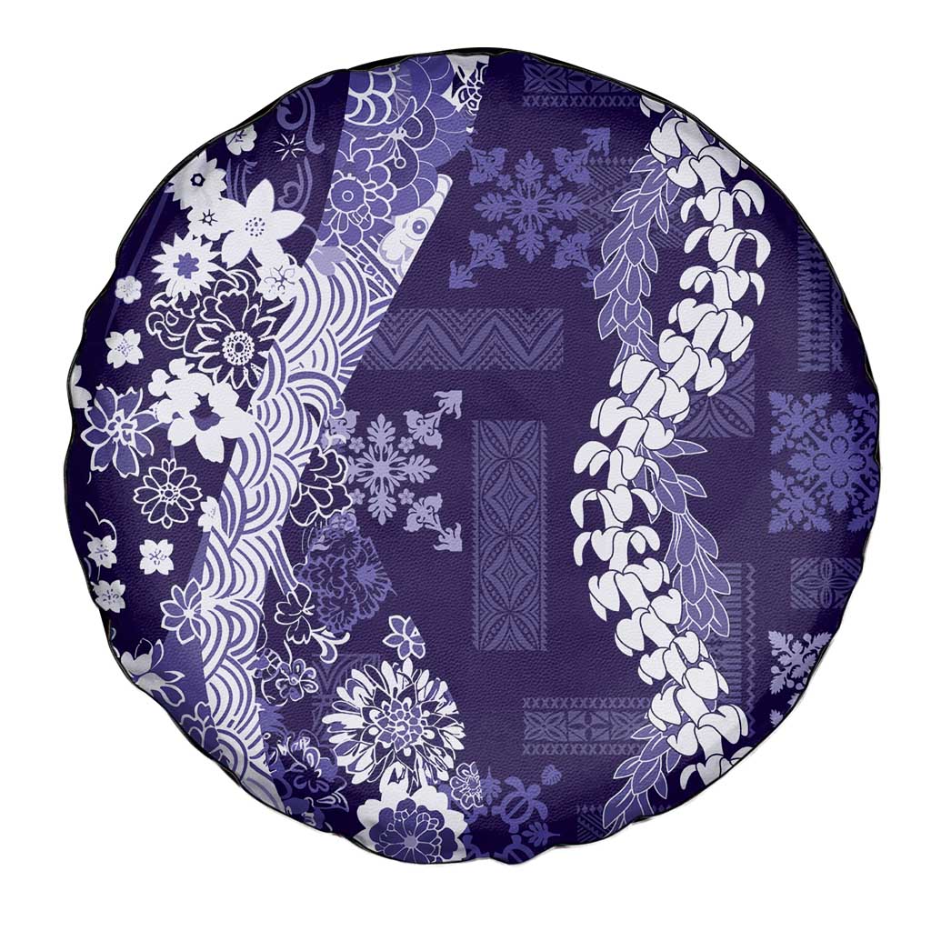 Hawaii Puakenikeni and Maile Lei Spare Tire Cover Purple Japanese Wave Style LT9 - Polynesian Pride