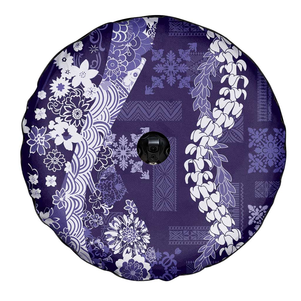 Hawaii Puakenikeni and Maile Lei Spare Tire Cover Purple Japanese Wave Style LT9 - Polynesian Pride