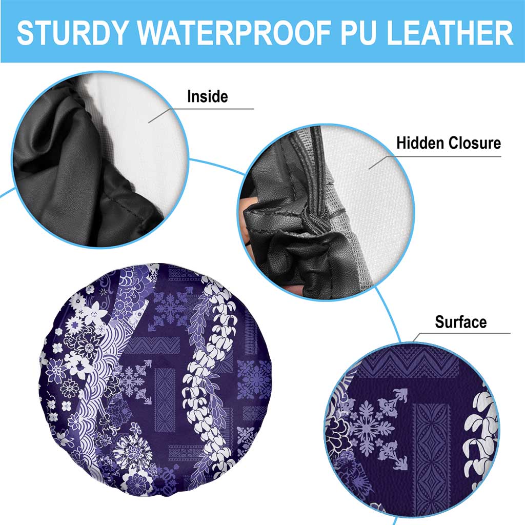 Hawaii Puakenikeni and Maile Lei Spare Tire Cover Purple Japanese Wave Style LT9 - Polynesian Pride