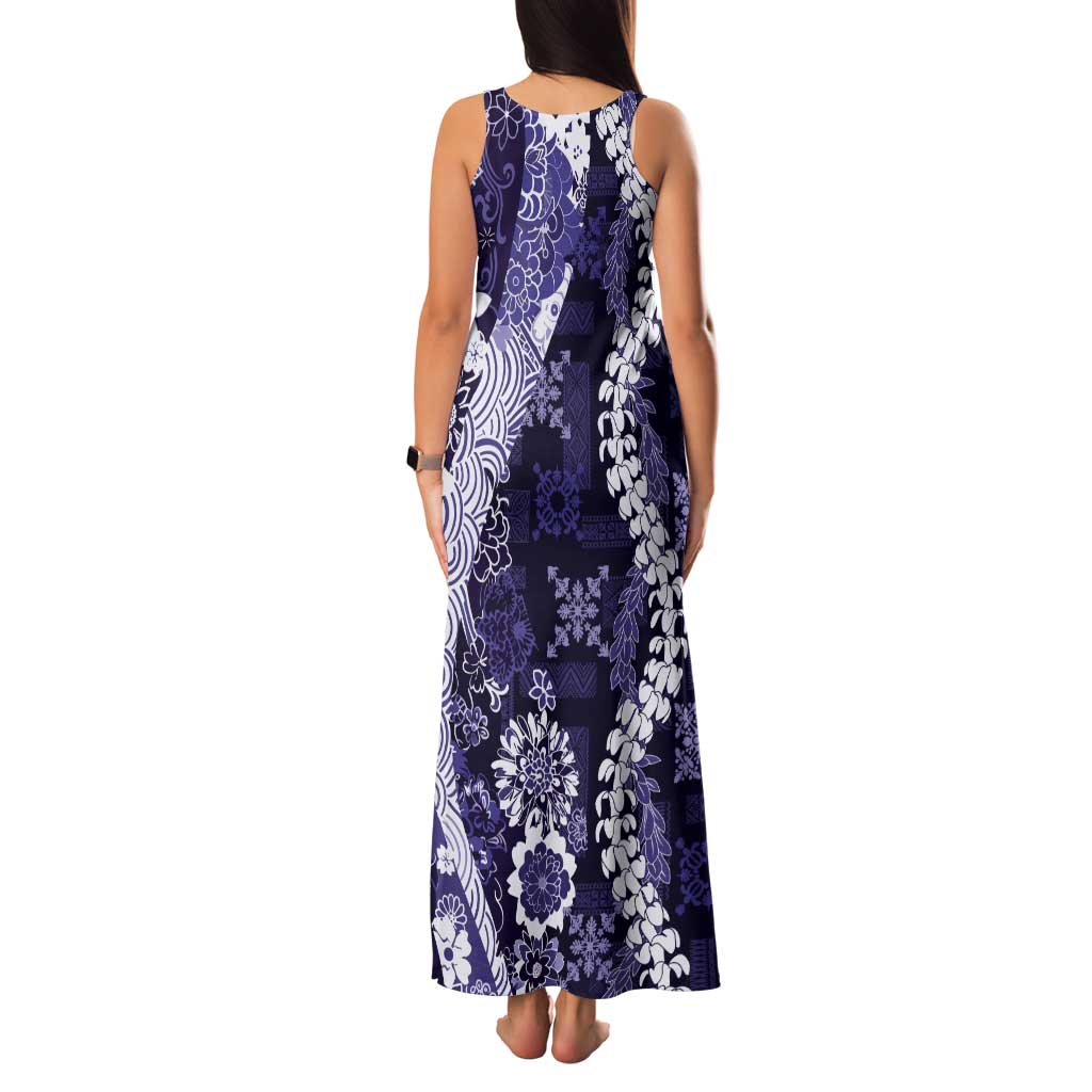 Hawaii Puakenikeni and Maile Lei Tank Maxi Dress Purple Japanese Wave Style LT9 - Polynesian Pride