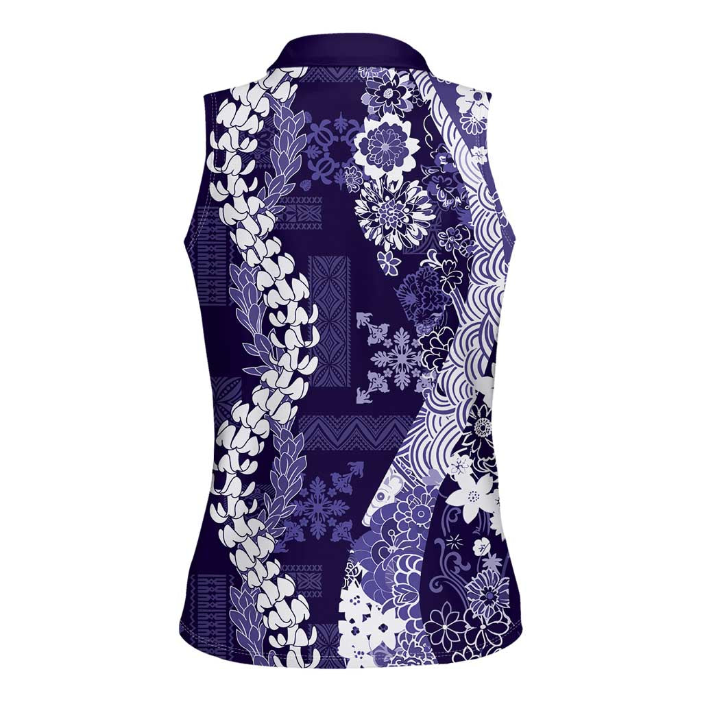 Hawaii Puakenikeni and Maile Lei Women Sleeveless Polo Shirt Purple Japanese Wave Style LT9 - Polynesian Pride