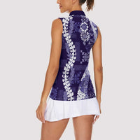 Hawaii Puakenikeni and Maile Lei Women Sleeveless Polo Shirt Purple Japanese Wave Style LT9 - Polynesian Pride