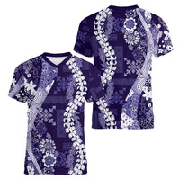 Hawaii Puakenikeni and Maile Lei Women V-Neck T-Shirt Purple Japanese Wave Style LT9 - Polynesian Pride