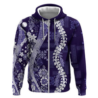 Hawaii Puakenikeni and Maile Lei Zip Hoodie Purple Japanese Wave Style LT9 Zip Hoodie Purple - Polynesian Pride