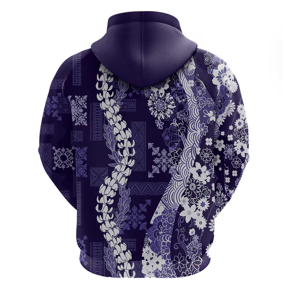 Hawaii Puakenikeni and Maile Lei Zip Hoodie Purple Japanese Wave Style LT9 - Polynesian Pride