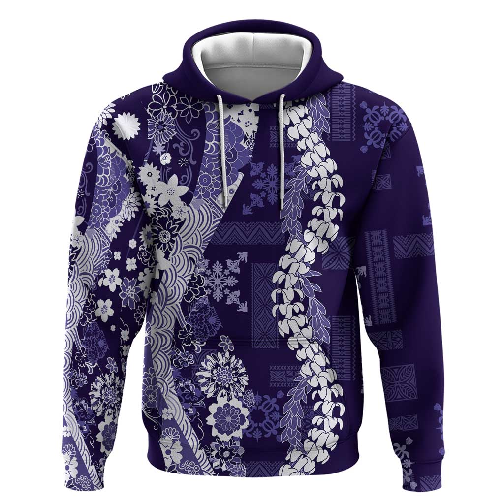 Hawaii Puakenikeni and Maile Lei Zip Hoodie Purple Japanese Wave Style LT9 Pullover Hoodie Purple - Polynesian Pride