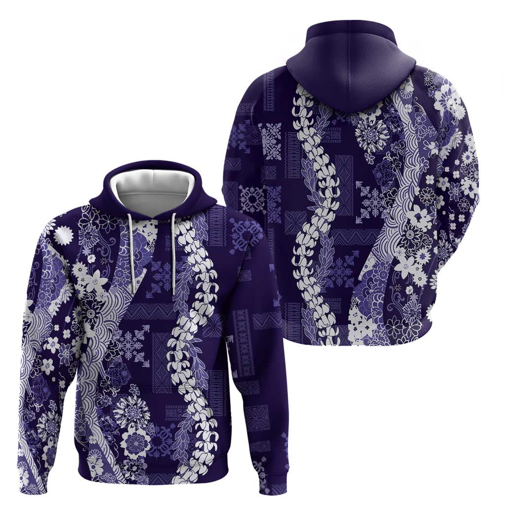 Hawaii Puakenikeni and Maile Lei Zip Hoodie Purple Japanese Wave Style LT9 - Polynesian Pride