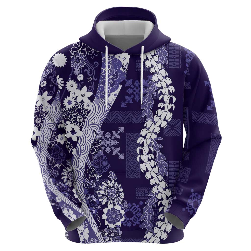 Hawaii Puakenikeni and Maile Lei Zip Hoodie Purple Japanese Wave Style LT9 - Polynesian Pride
