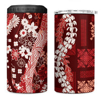 Hawaii Puakenikeni and Maile Lei 4 in 1 Can Cooler Tumbler Red Japanese Wave Style LT9 One Size: 16 oz Red - Polynesian Pride
