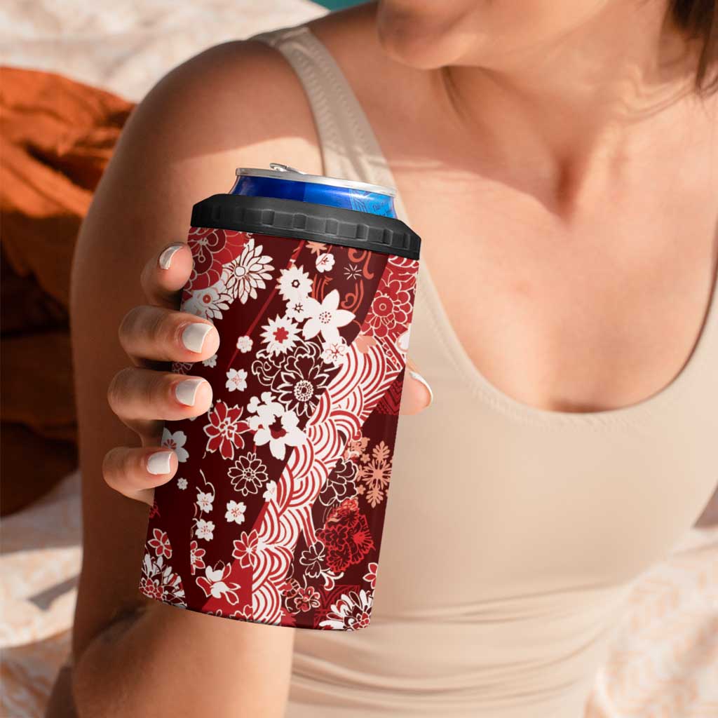 Hawaii Puakenikeni and Maile Lei 4 in 1 Can Cooler Tumbler Red Japanese Wave Style LT9 - Polynesian Pride
