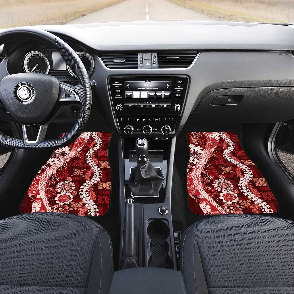 Hawaii Puakenikeni and Maile Lei Car Mats Red Japanese Wave Style - Polynesian Pride